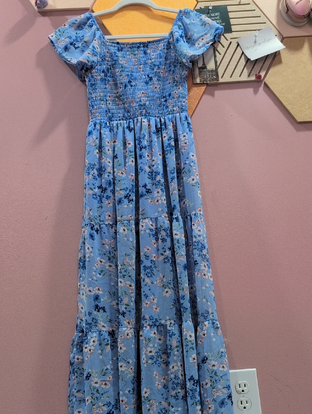 Speechless Blue Floral Smocked Maxi Dress with Puff Sleeves